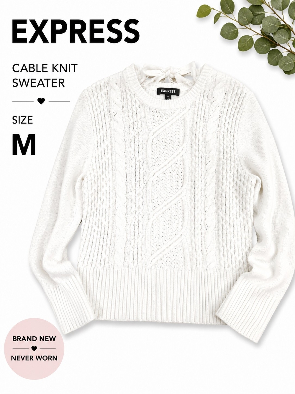 Express Women's Cable Knit Crewneck Sweater - White